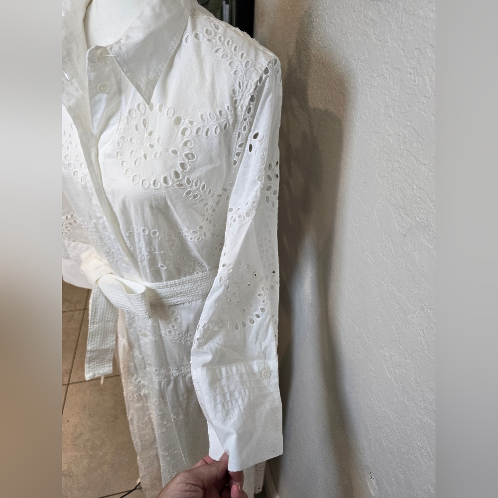 Zara Embroidered White Lace Midi Dress Size Xl - Picture 6 of 11